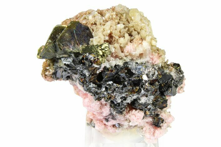 Sparkling Stilbite Crystals on Rhodochrosite Rosettes - Bulgaria #368697